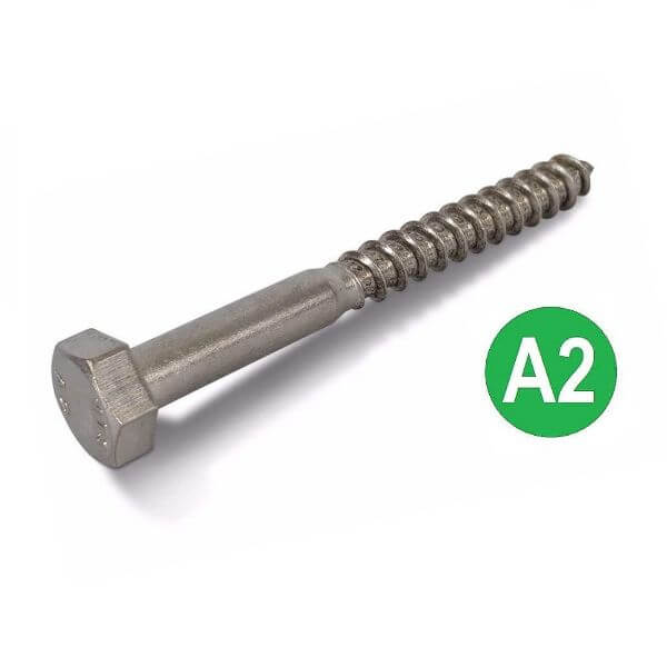M5x60mm A2 Stainless Hex Head Coach Screws