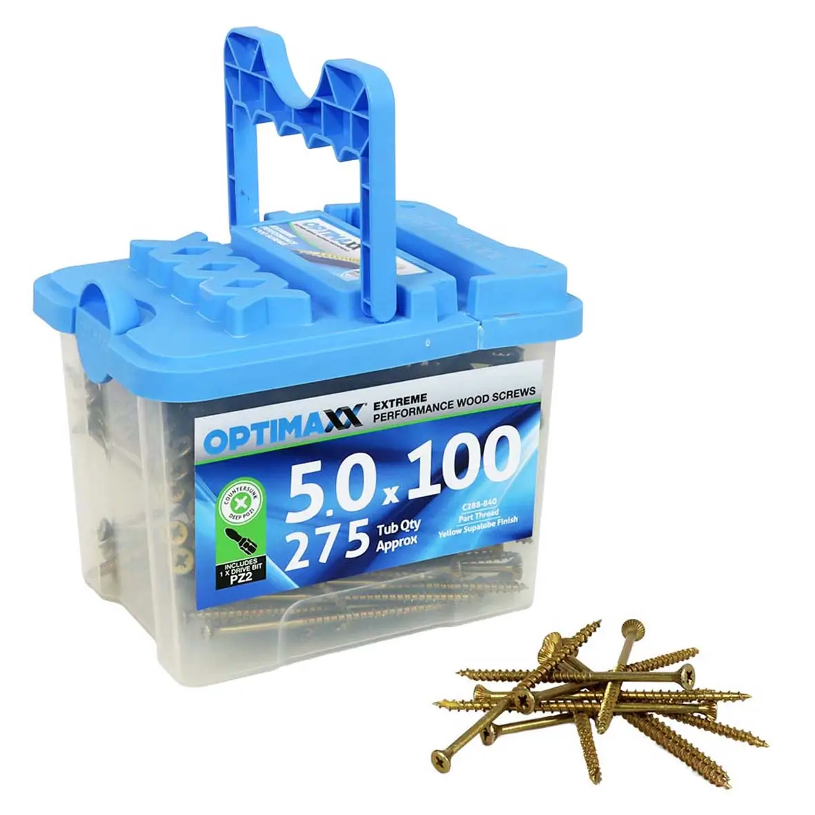 Optimaxx 5.0x100mm PZ Wood Screws 275PC