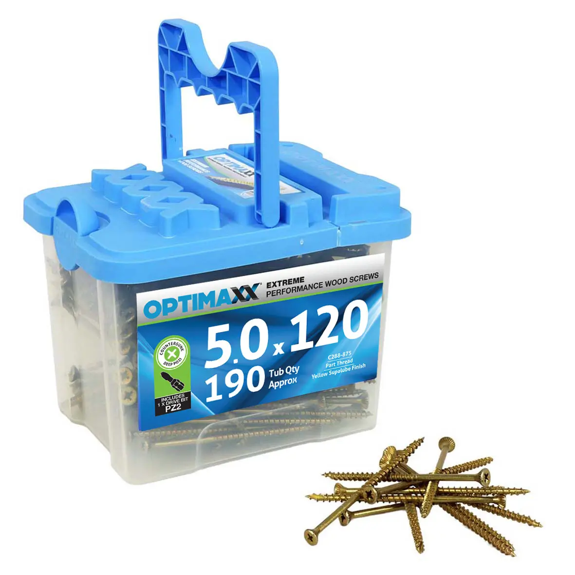 Optimaxx 5.0x120mm PZ Wood Screws 190PC
