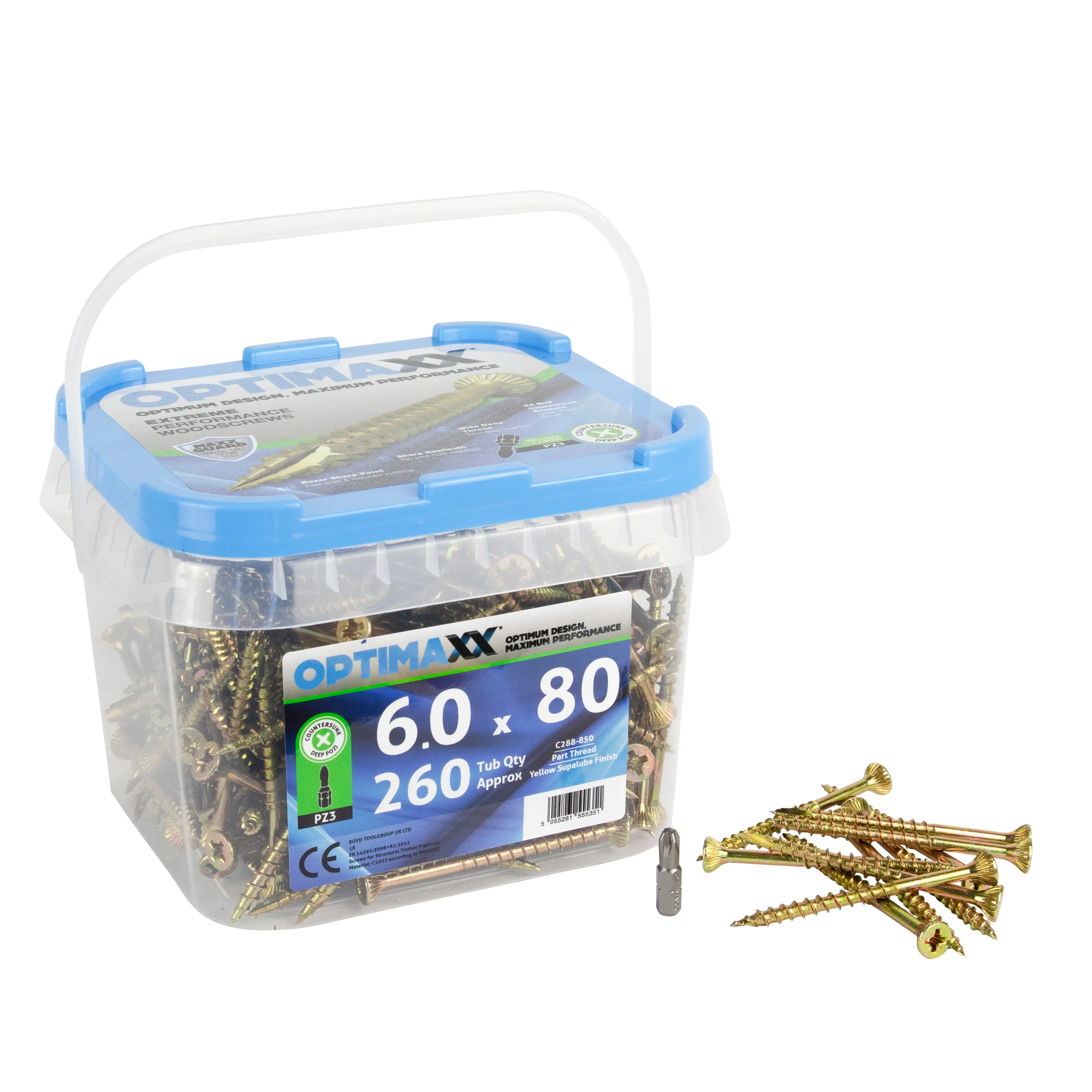 Optimaxx 6.0x80mm PZ Wood Screws 260PC