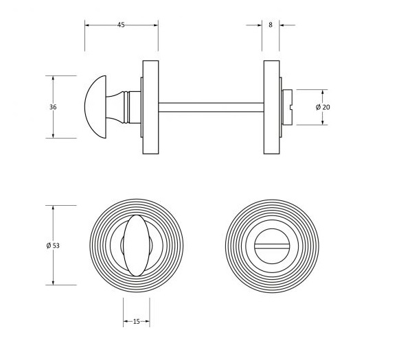 line drawing of from the anvil 45745 beehive thumbturn