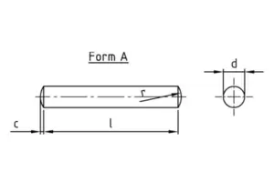 Technical line drawing of a DIN 6325 ISO 8734 parallel dowel pin 3 x 10mm