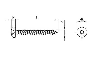 technical line drawing of a2 stainless steel torx drive pan head wood screws