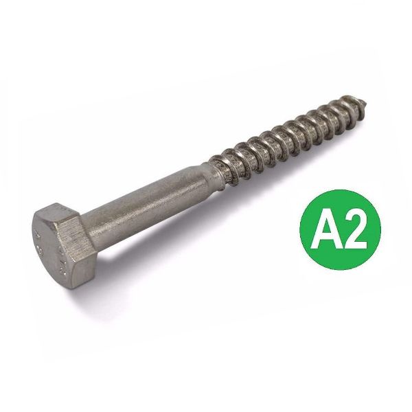 M12 x 150mm A2 Stainless Hex Head Coach Screws