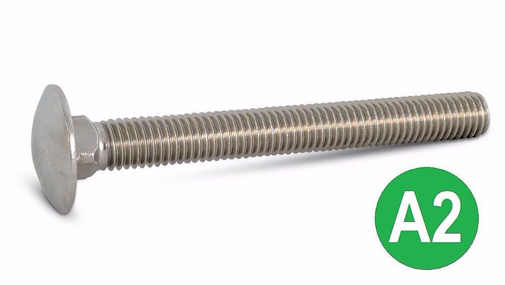 10-24 X 2" Stainless Steel Carriage Bolts – Grade 18-8, Qty 50, Round Head