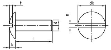 technical line drawing of SLOTTED MUSHROOM HEAD MACHINE SCREWS
