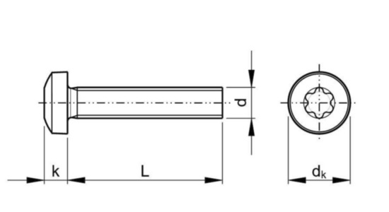 technical line drawing of ISO 14583 torx drive screws