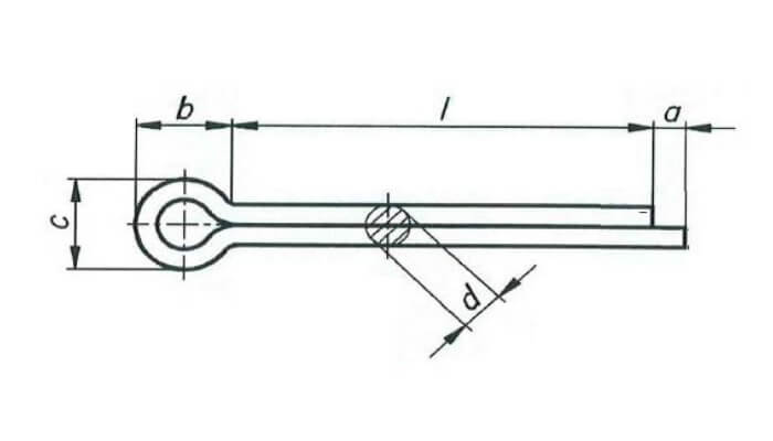 technical line drawing of A4 stainless steel split cotter pins