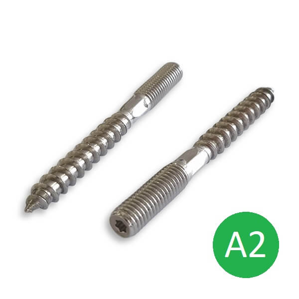 M6 x 80mm Stainless Steel Wood To Metal Dowels T15 Torx Drive Stainless Hanger Bolts