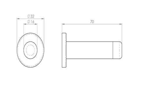 Technical line drawing of Carlisle Brass AA21 door stop