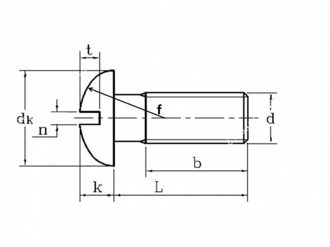 technical line drawing of sold brass BA round head machine screws BS57