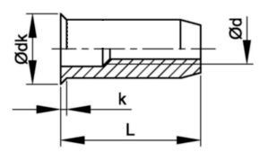 Technical line drawing of aluminium rivnuts