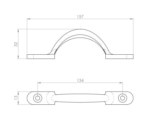 technical line drawing of Carlisle Brass AA97 sash handle