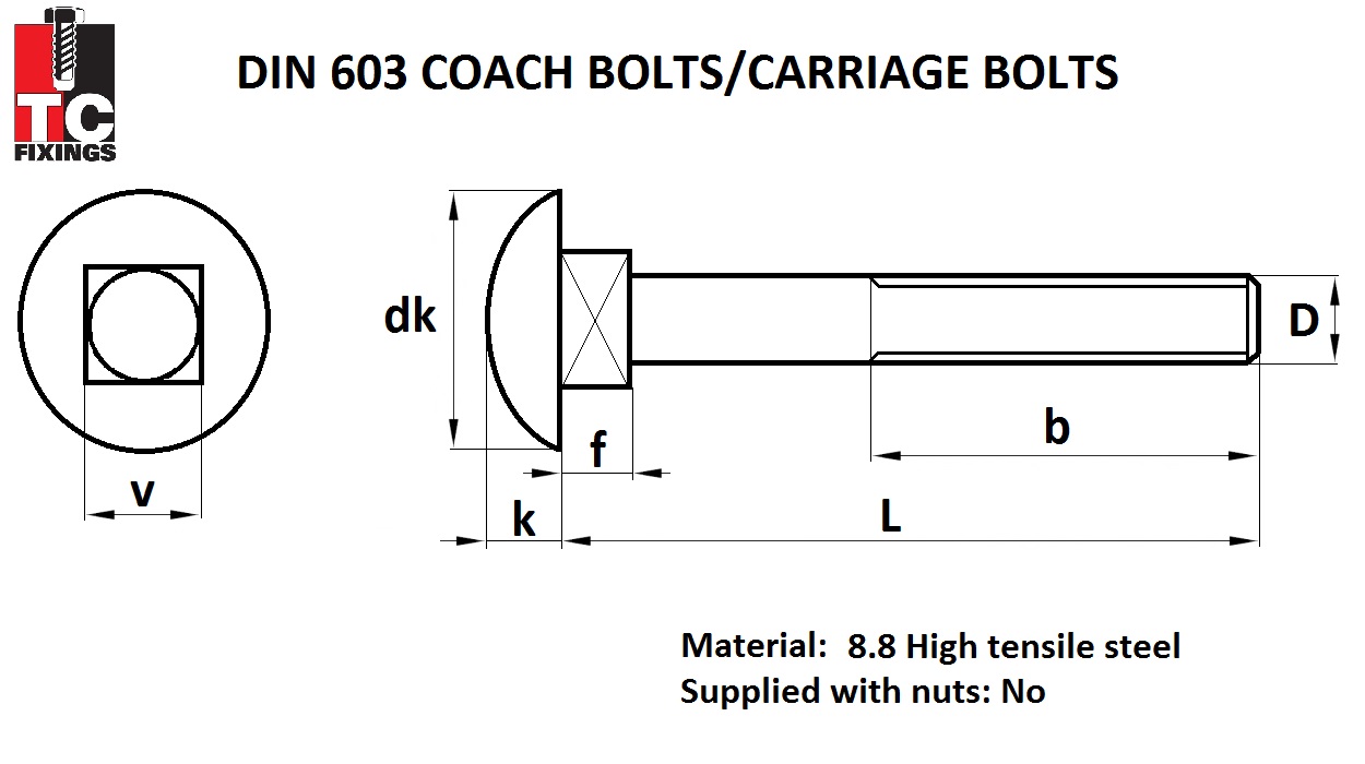 M10 x 40mm 8.8 High Tensile Coach Bolts Only BZP
