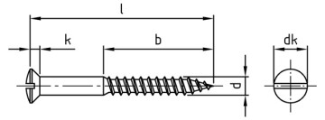 technical line drawing of DIN 95 slot raised csk brass wood screws