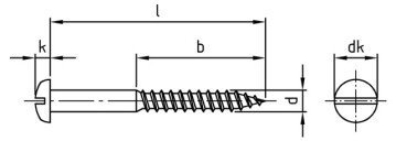 technical line drawing of DIN 96 slot csk brass wood screws
