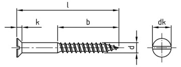 technical line drawing of DIN 97 slot csk brass wood screws