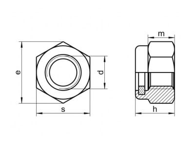 technical line drawing of stainless steel nyloc nuts DIN 985
