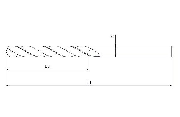 technical line drawing of long series HSS drill bit