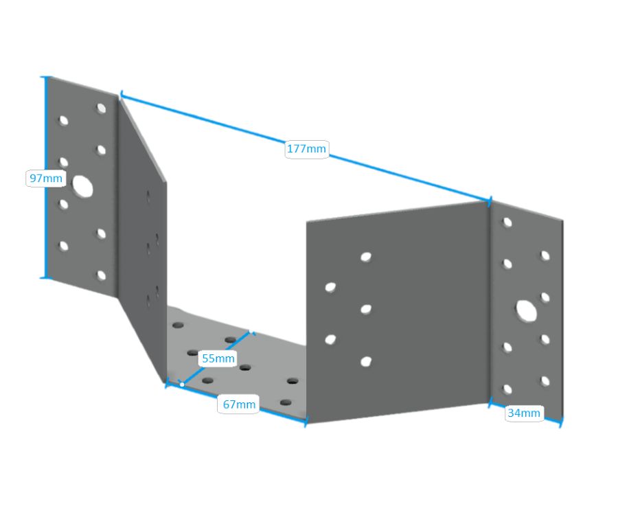 Technical line drawing of Simpson ET260 skewed hanger