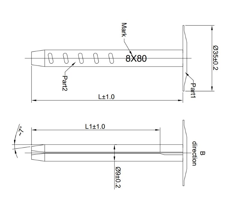 Technical line drawing of Evolution GIA metal insulation fixings