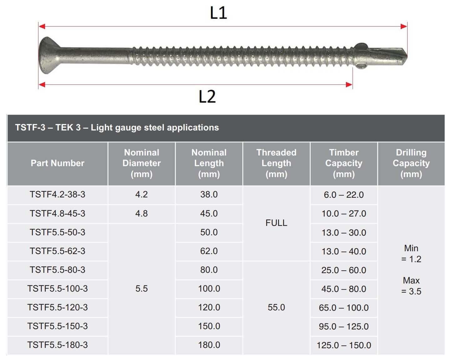 Technical line drawing of wing tip tek screw