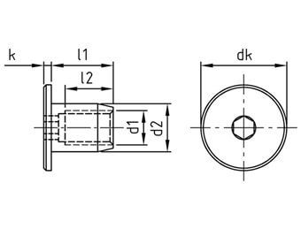 technical line drawing of M6 stainless steel sleeve nuts connector nuts
