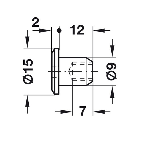 Technical line drawing of M6 flat head furniture connector nut