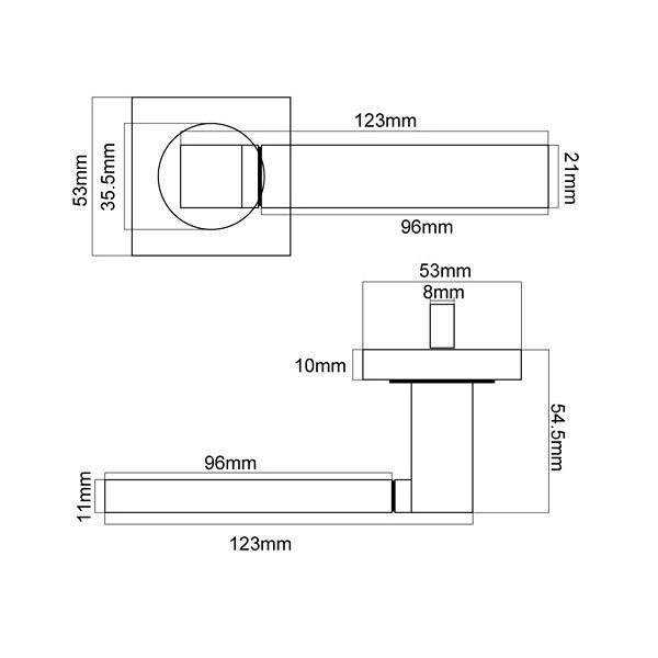 technical line drawing of Fortessa Ares Door Handle