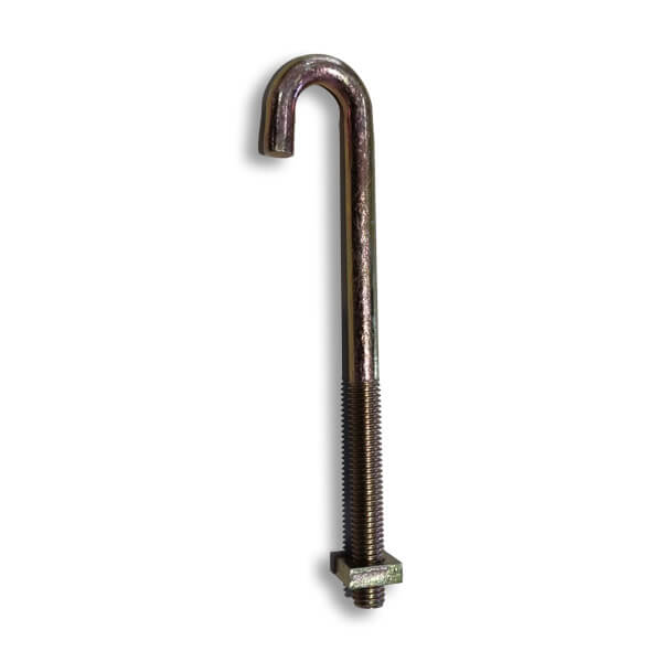 M8 8mm Hook J Bolts & Square Nuts - Zinc Plated For Roofing, Guttering, Fencing