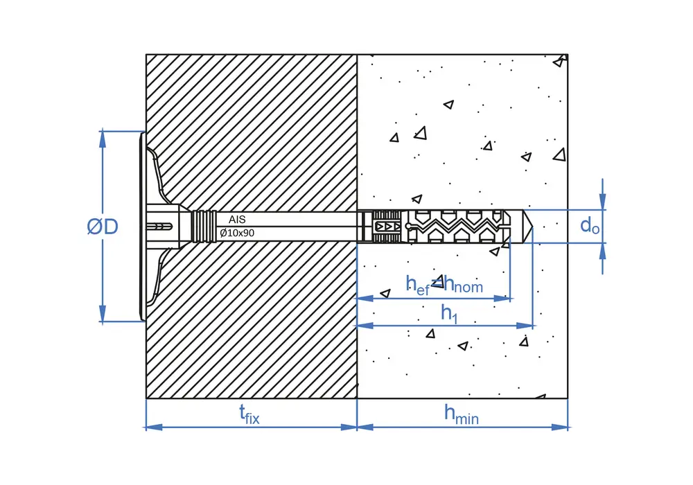 Technical line drawing of Index AIS-C insulation plugs for external wall insulation