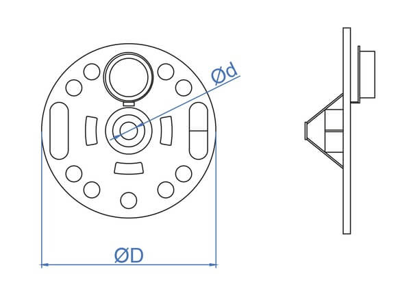 Technical line drawing of INDEX AISW PP plastic insulation retaining washers