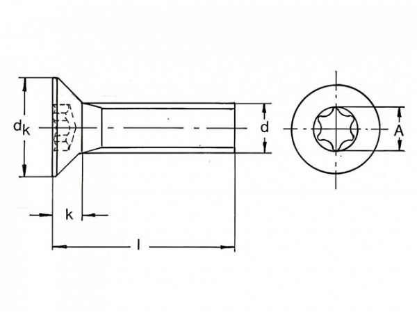 technical line drawing of ISO 14581 torx drive screws