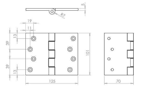 Technical line drawing of Jedo J9035 projection hinges