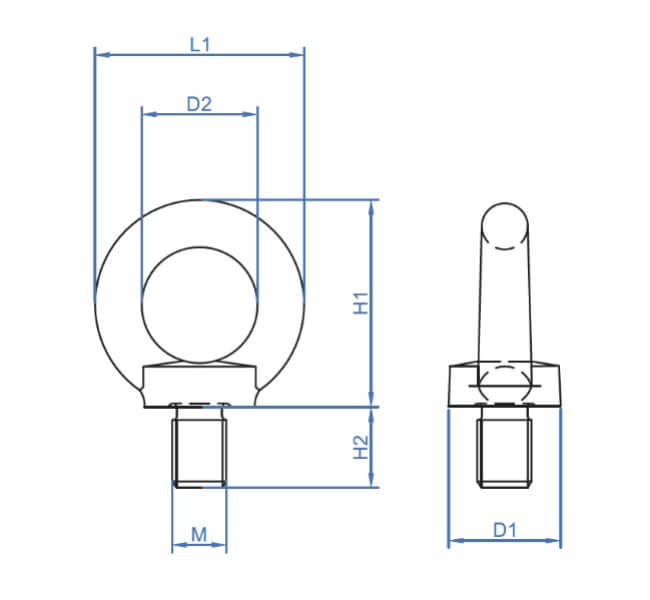 technical line drawing of BZP Carbon Steel lifting eye bolts