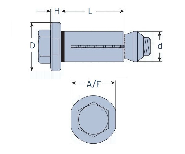 technical line drawing of Lindapter Hollo-Bolt