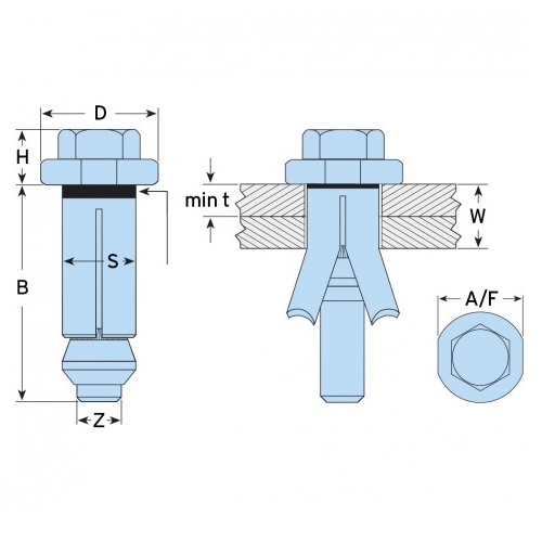 technical line drawing of Lindapter Hollo-Bolt