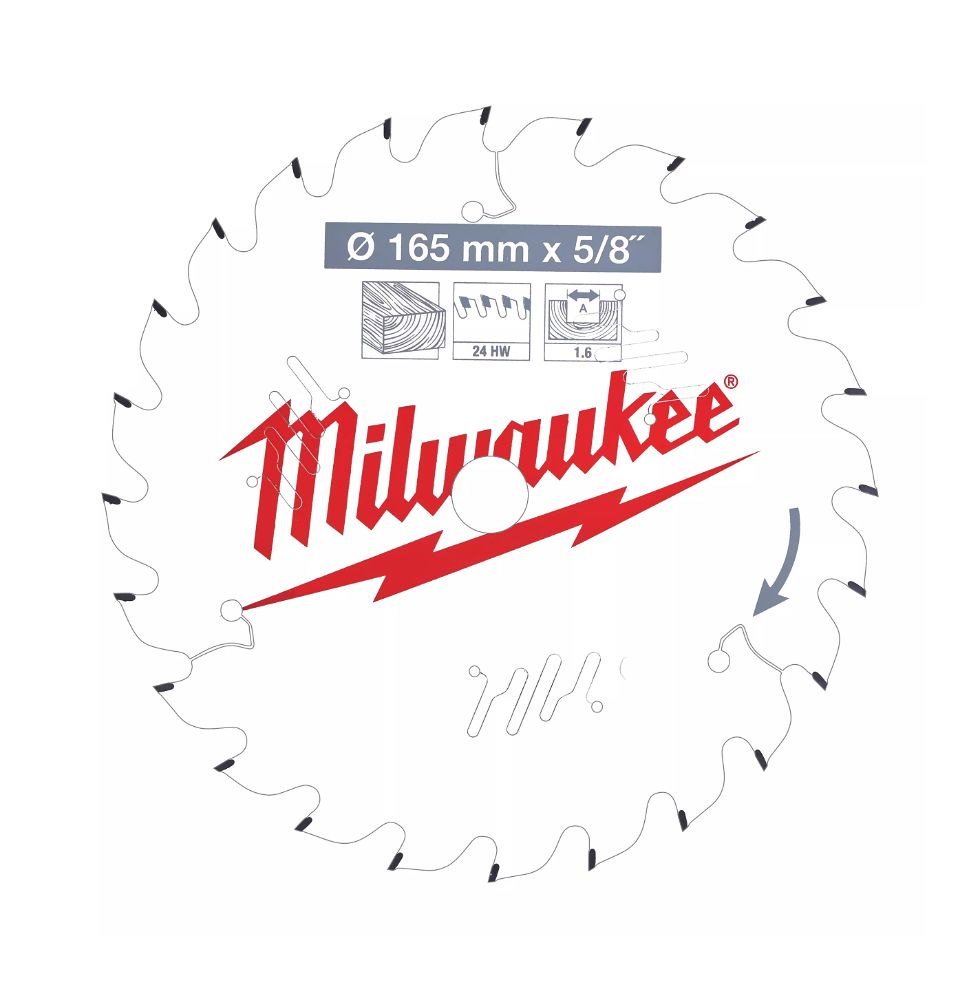 Milwaukee PTFE Circular Saw Blade 165mm x 16mm x 24 Tooth 4932471311