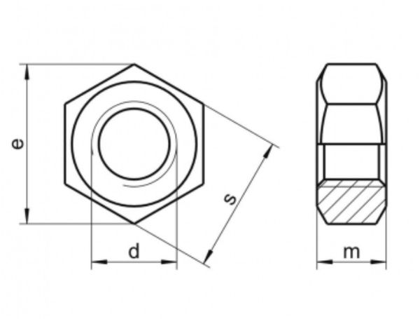 technical line drawing of hexagon full nuts DIN 934