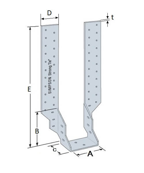 Technical line drawing of Simpson JHA450 joist hanger
