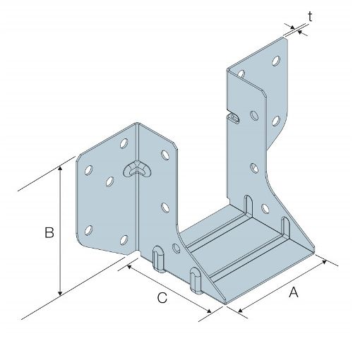 Technical line drawing of Simpson MHA mini light duty joist hanger