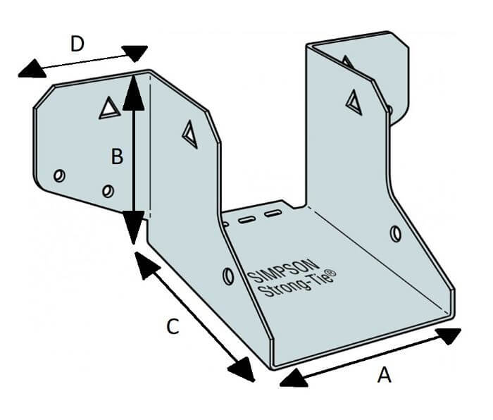 Technical line drawing of Simpson MH mini light duty joist hanger