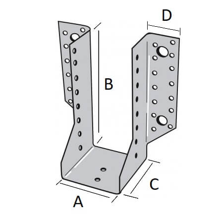 Technical line drawing of Simpson SAE heavy duty joist hanger