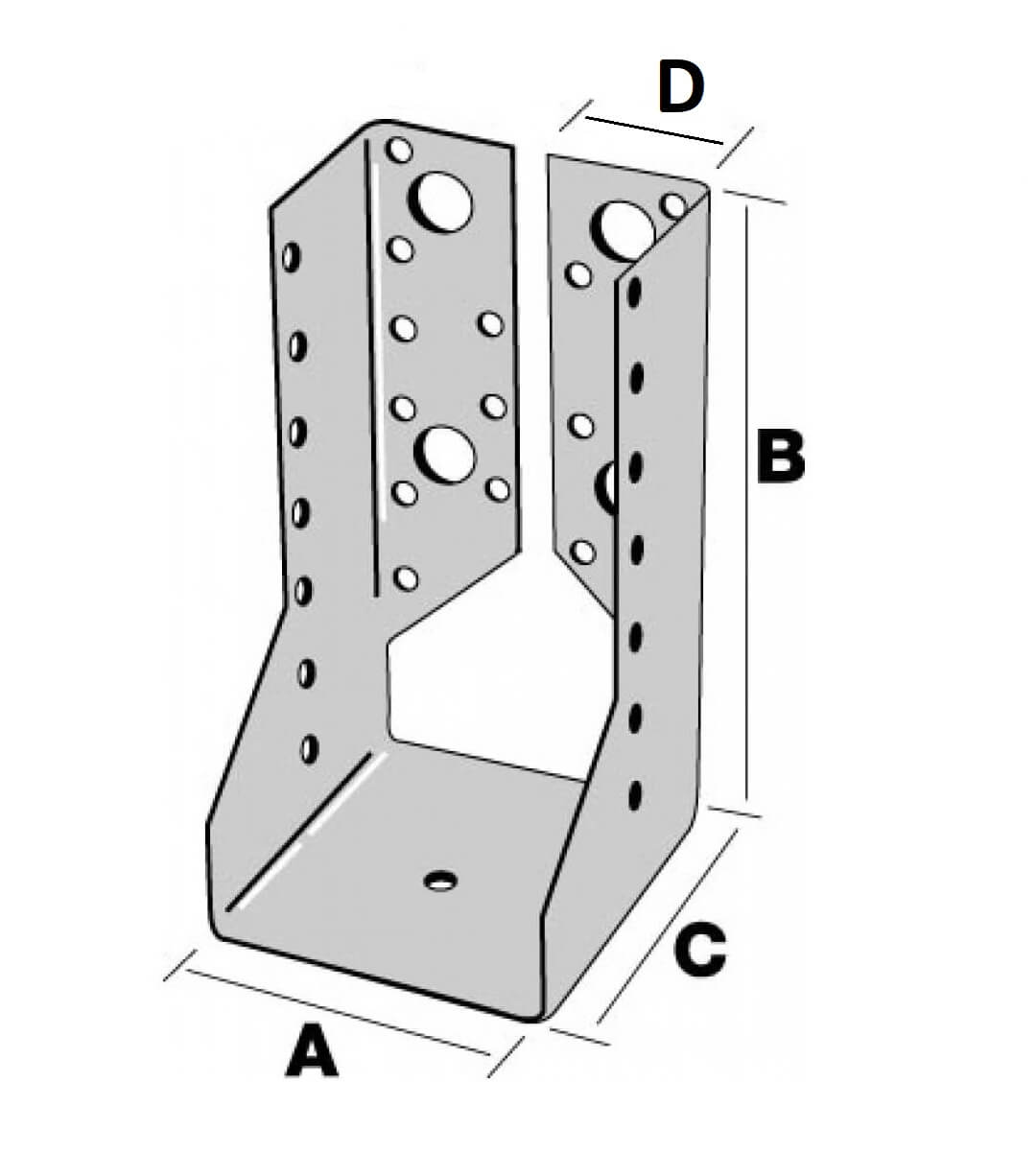 Technical line drawing of Simpson SAI internal flange heavy duty joist hanger