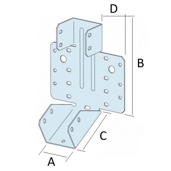 Technical line drawing of Simpson SPR slope adjustable joist hanger