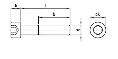technical line drawing of DIN 912 socket cap head screws full thread
