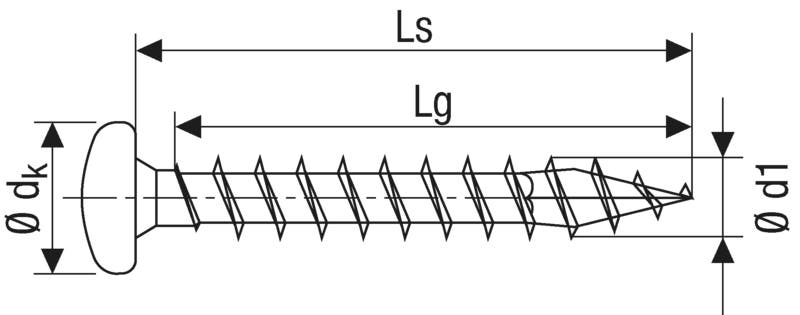 Technical line drawing of SPAX BLAX universal screws
