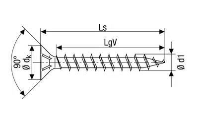 TECHNICAL LINE DRAWING OF SPAX UNIVERSAL WOOD SCREWS