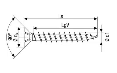 Technical line drawing of SPAX-M MDF screws