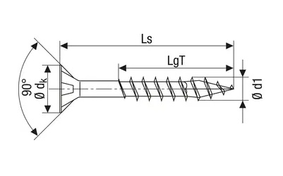 TECHNICAL LINE DRAWING OF SPAX UNIVERSAL WOOD SCREWS